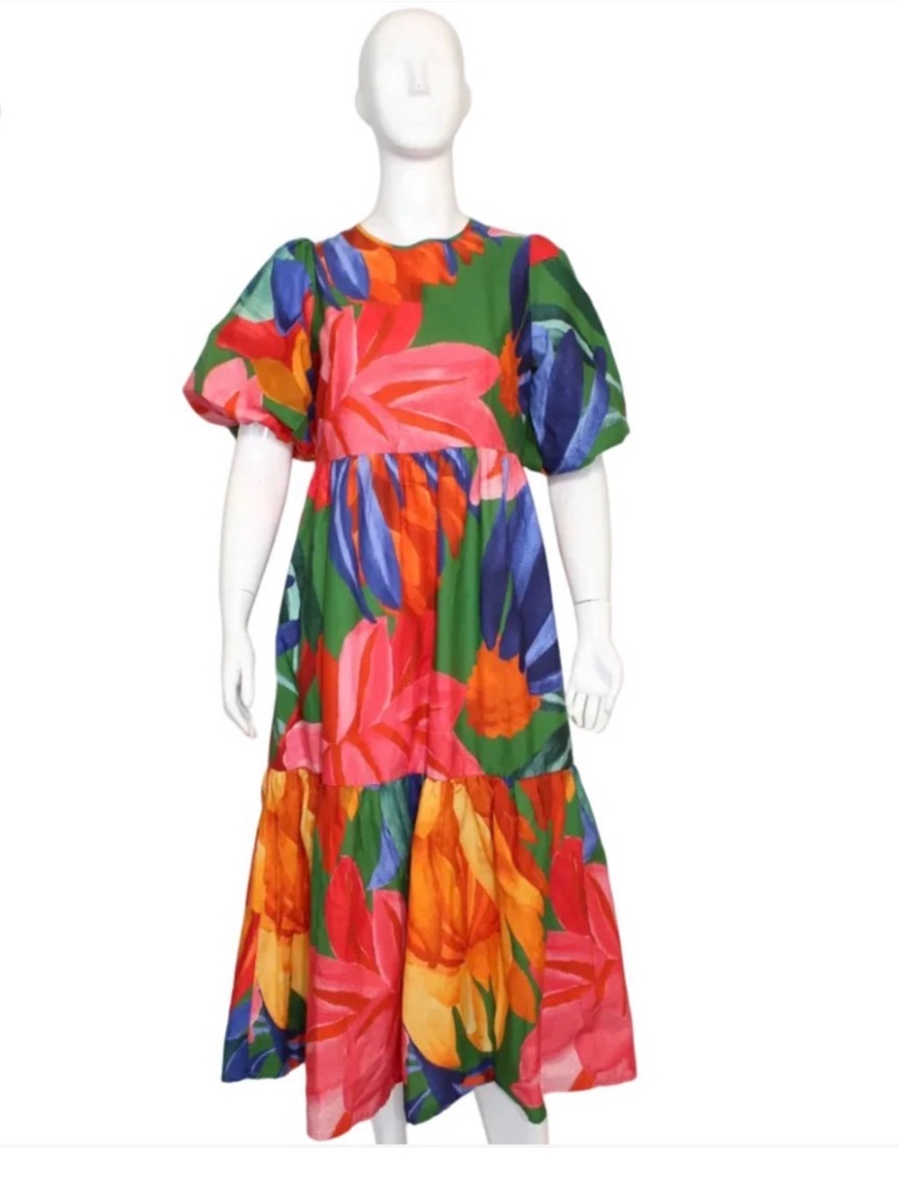 Farm Rio Bright Floral Puff-Sleeve - Green Multi